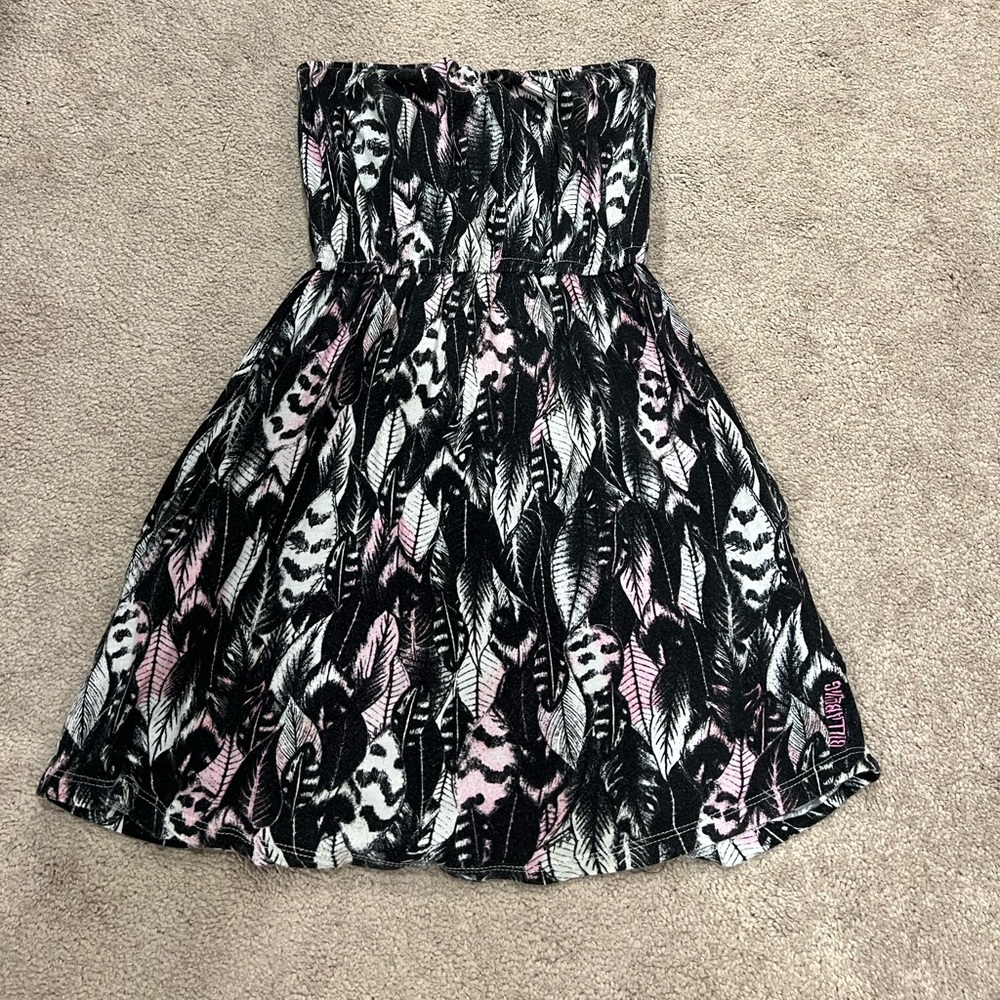 Billabong Strapless leaves mini dress, black white and pink